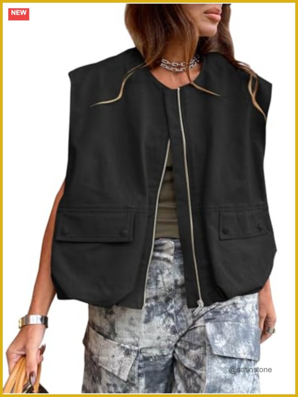 Women's Sleeveless Cargo Vest Lightweight Zip Up Streetwear Jacket